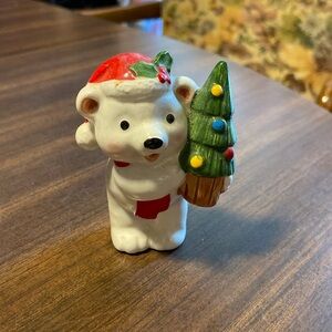 VINTAGE NAPCOWARE CERAMIC MINI BEAR HOLDING CHRISTMAS TREE